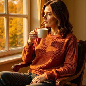 SO Orange Textured Crew Neck Sweater